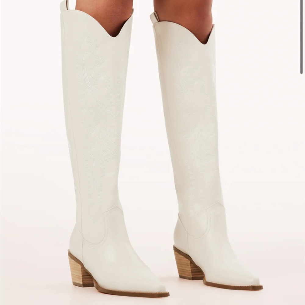 Bellini White Knee-High Western Boots